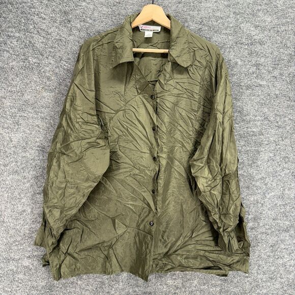 Diana Marco Shirt Women 22 Plus Gray Button Up Collared Silk Long Sleeve Casual - Picture 1 of 6